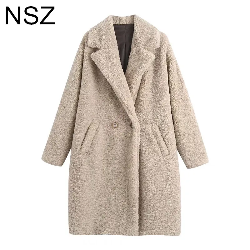 

Роскошное Женское пальто NSZ большого размера с плюшевым мишкой, флисовая куртка из искусственного меха, длинное зимнее теплое Женское пальт...