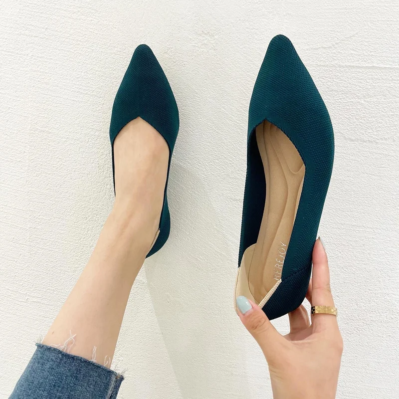 

2021Women's Casual Knitted Flat Shoes Breathable Pointed Soft Ballet Shoes Moccasin Mixed Color Maternity Shoes Zapatos De Mujer