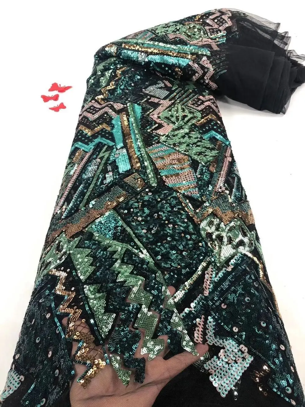 

Свадебное Тюлевое Кружевное французское Сетчатое кружевное полотно с блестками для шитья платья PAN507(5 ярдов/партия)