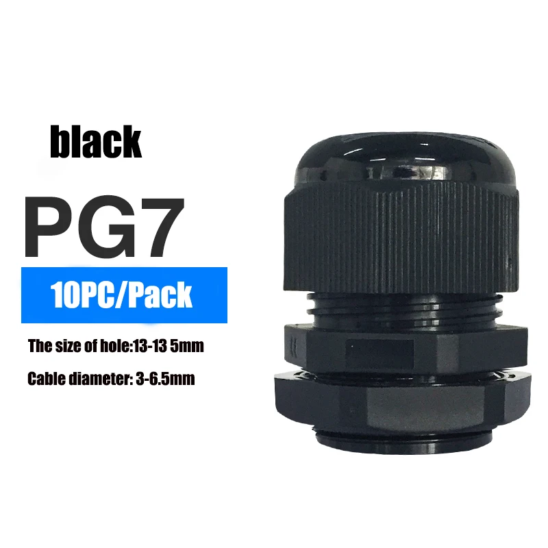 

Водонепроницаемые кабельные вводы PG7, 10 шт., нейлон, белый/черный