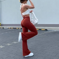 casual bandage women y2k flare pants skinny belly button high waist trousers stretch wild streetwear autumn bottoms e girl 2022