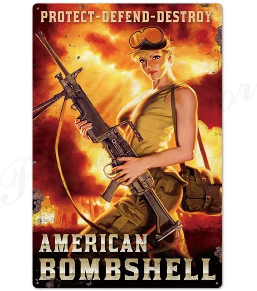 

LWLYCH Pin Up Girl Tin Sign Plaque Metal Vintage Sexy Metal Sign Wall Decor for Bar Pub Club Man Cave Retro Signs Metal Painting