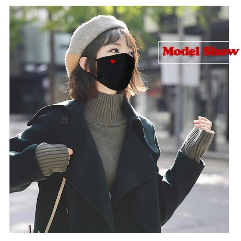 

New Washable Heart-shaped Printed Cotton Face Covers Dustproof Reuseable Mouth Cover Unisex Face Mouth Covers For Adult