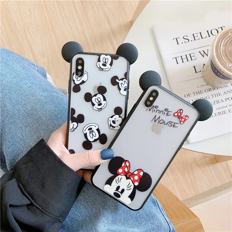 3D mouse ear matte transparent Minnie cartoon hard soft phone case for iphone X XR XS MAX 6S 7 8 plus cover coque