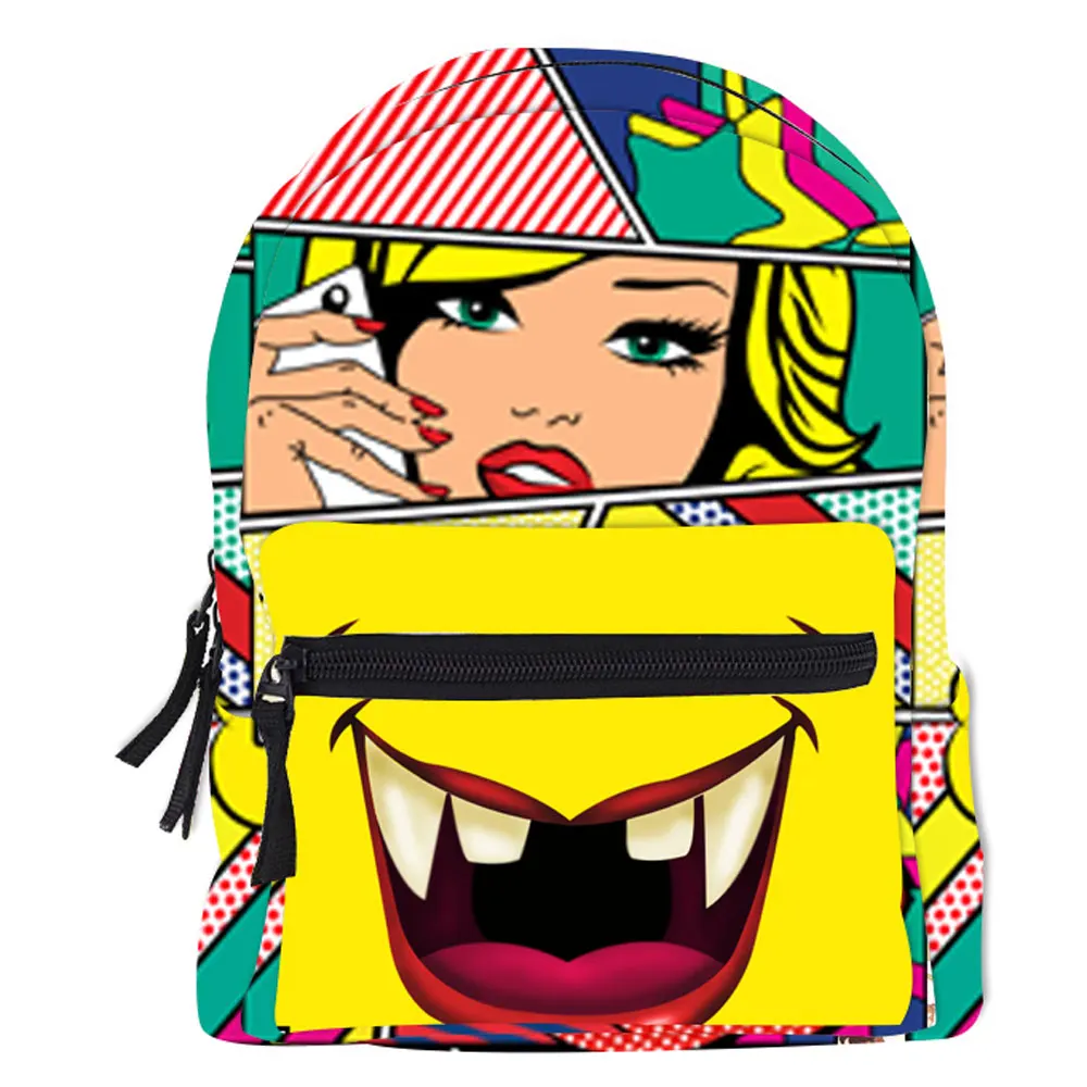 Fashion Women Backpack Anime Print Kids Cartoons Backpack Kawaii Small School Bag For Girls Yellow Waterproof