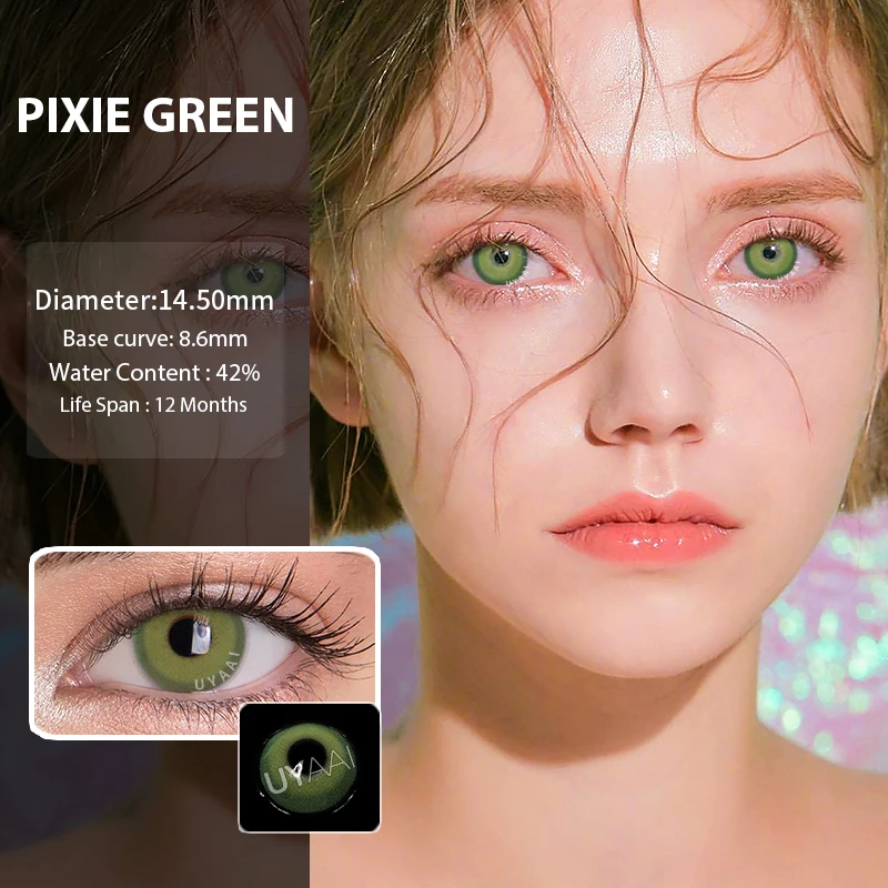 

UYAAI 2pcs PIXIE Color Contact Lenses Yearly Colored Eye Lens Color Contact lens Beautiful Pupil Cosmetic Blue Myopia Lenses