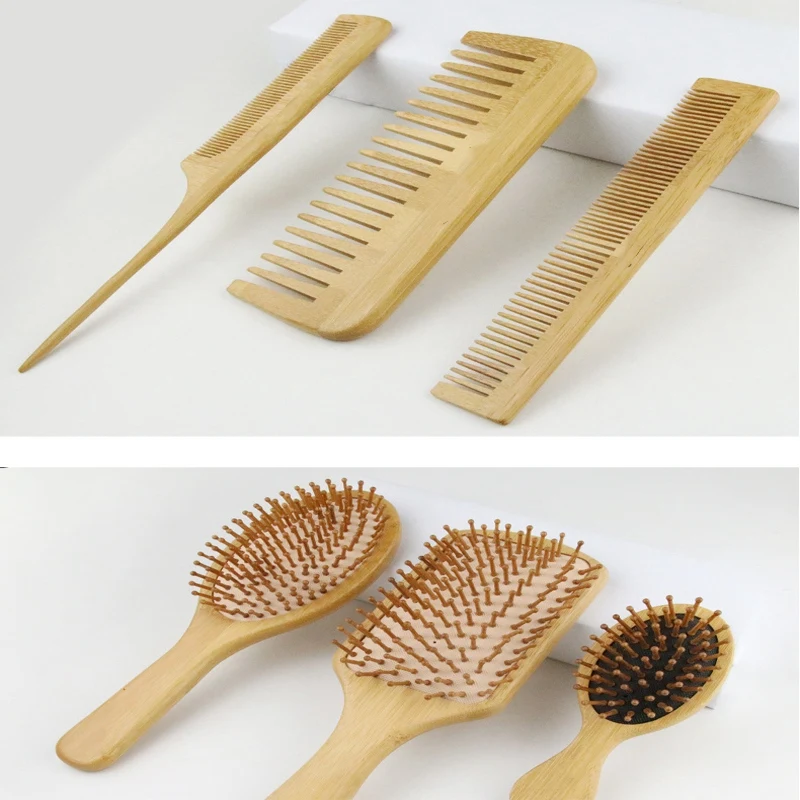 

6PC/Set Wood Comb Healthy Paddle Cushion Hair Loss Massage Brush Hairbrush Comb Scalp Hair Care Healthy Bamboo Comb