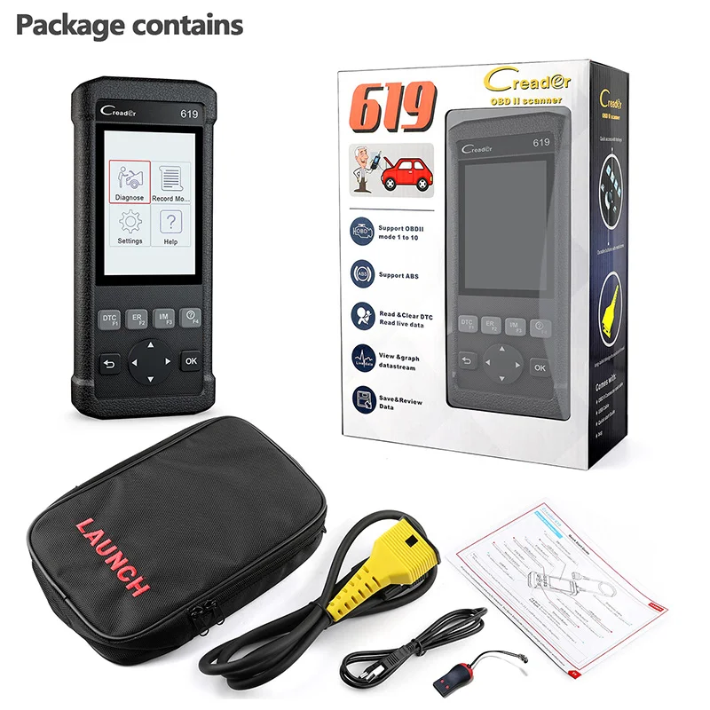 Диагностический сканер Launch CR619 OBD2 для двигателя ABS SRS ODB2 OBD 2 считыватель кодов