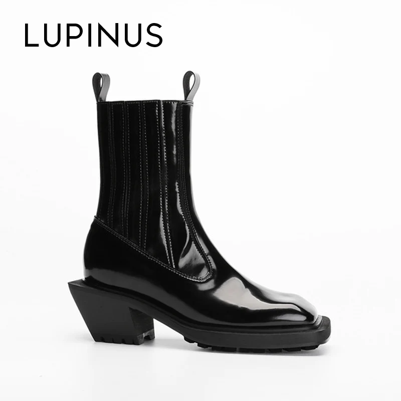 

LUPINUS Модные женские ботинки челси с квадратным носком на массивном каблуке на платформе женские ботильоны зимние черные ботильоны в стиле р...