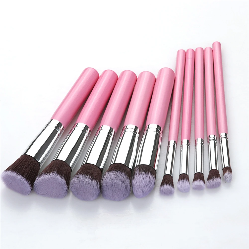 Big Pink Silver Новое поступление 10 шт набор кистей для макияжа мягкие синтетические волосы Косметика основа пудра смешивание румяна леди красота макияж инструменты - Handle Color: Big Pink Silver