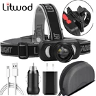 Мощный налобный фонарь USB Перезаряжаемые головной светильник светодиодный головной светильник со встроенным Батарея Водонепроницаемый налобный фонарь белого и красного цветов светильник Инж