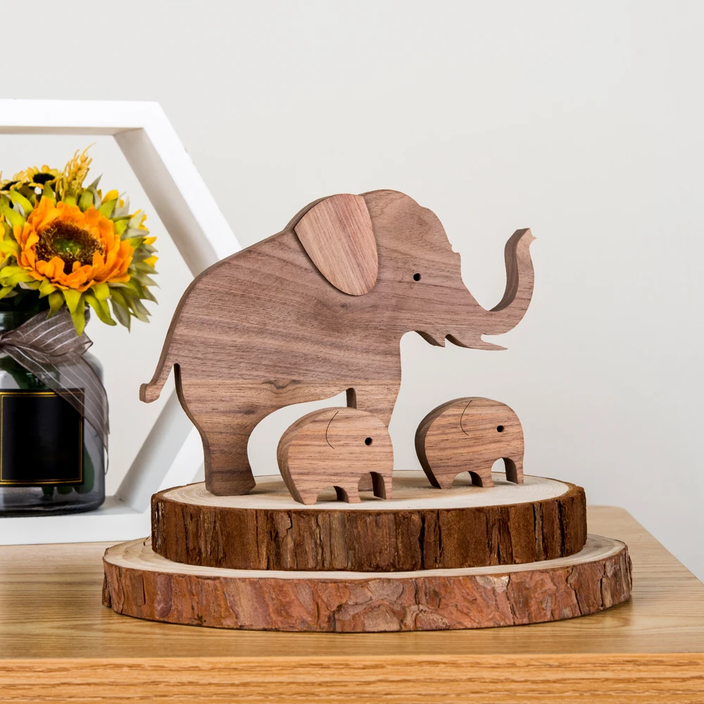 

Home Decor Office living Room Decoration Accessories Decorative Figures Miniature Ornaments For Home Wood Elephant Sculpture