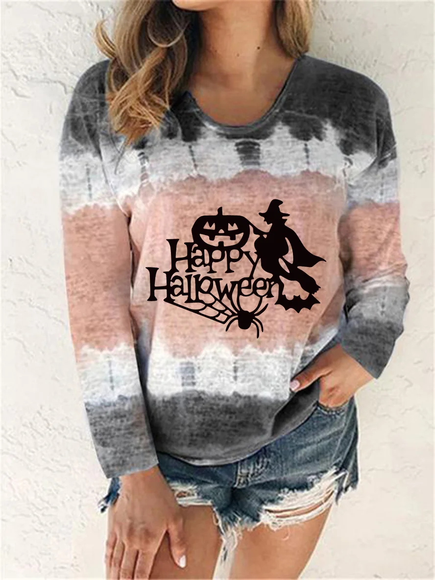 New Halloween Printed round Neck Long Sleeve Women's Tops Casual T-shirt