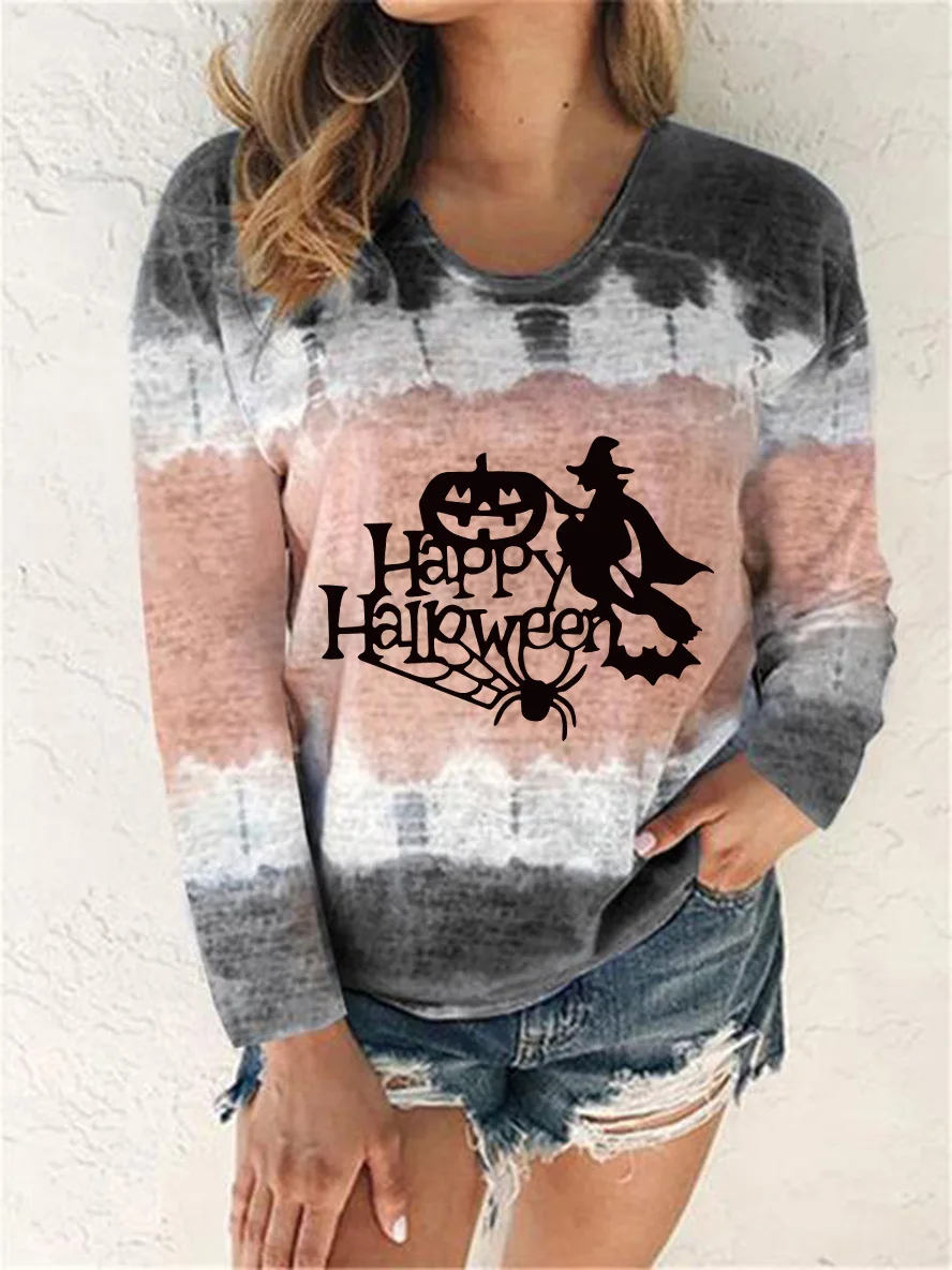 

New Halloween Printed round Neck Long Sleeve Women's Tops Casual T-shirt