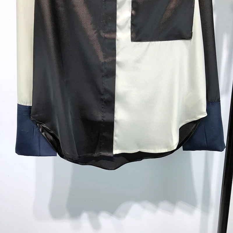 

Spring and Autumn 2020 New Patchwork Satin Full Loose Shirt Women Fashionable Blouse Women V451