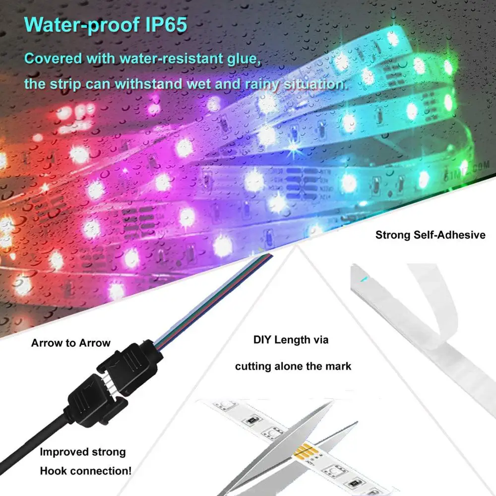 SMART WIFI APP УДАЛЕННОГО УПРАВЛЕНИЯ 5M 10M 15M 20M RGB LED ПОЛОСКИ ОСВЕЩЕНИЯ 5050 12V 220V НЕОНОВЫЙ ТАПЕТ СОВМЕСТИМЫЙ С АЛЕКСОЙ GOOGLE HOME ДЕКОР НА.