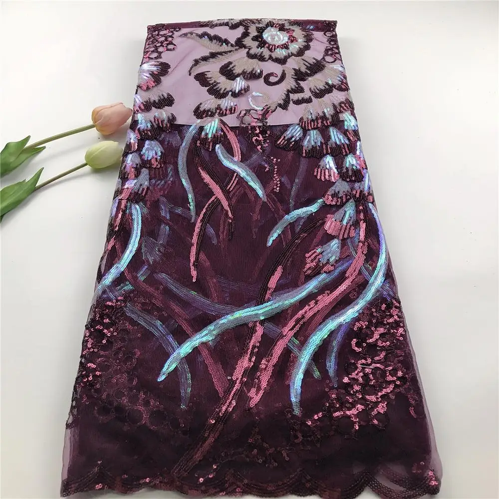 

2019 Latest African Lace Fabric Net Sequins High Quality French Lace Fabric Tulle With Sequins Nigerian Lace Fabric For Wedding