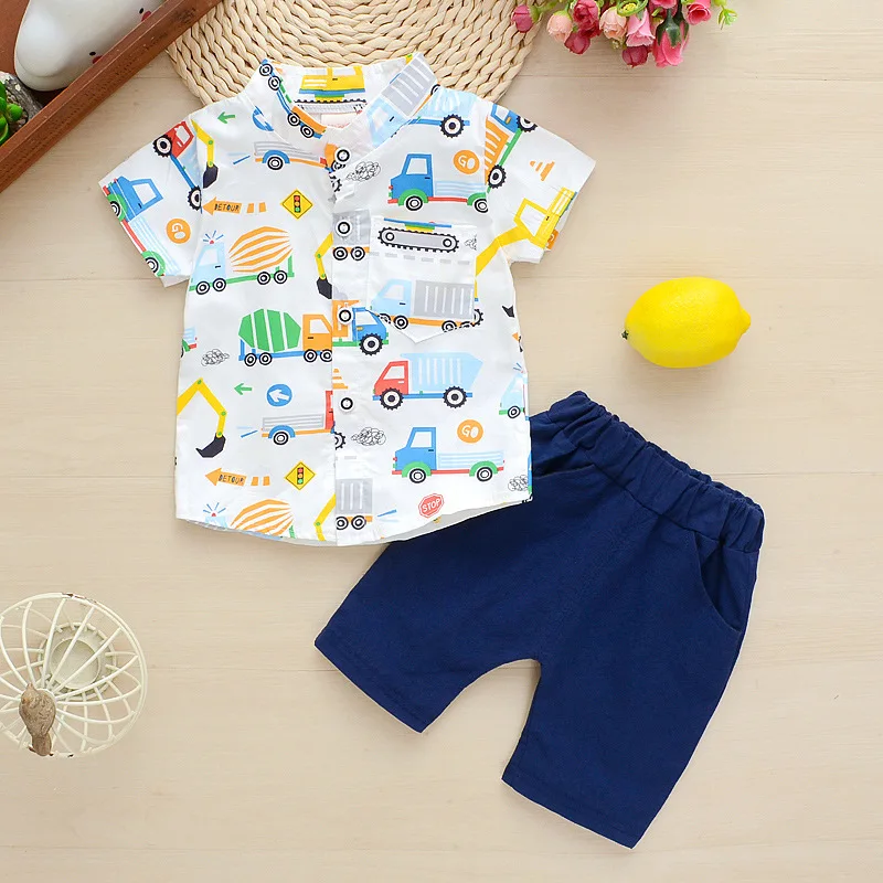 Комплекты одежды для мальчиков летняя детская Модная хлопковая футболка +