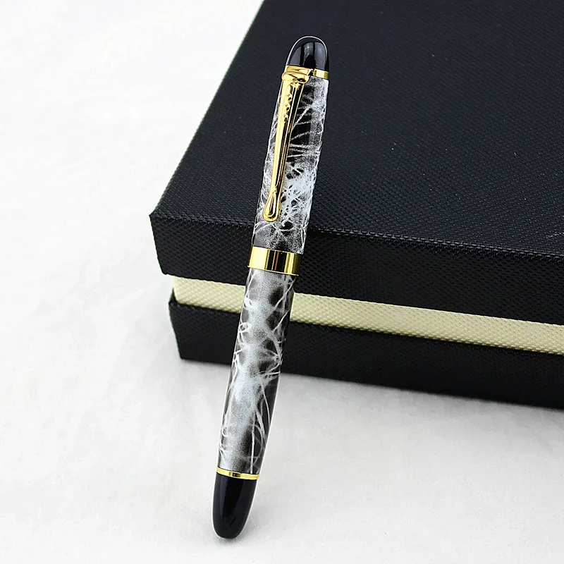Роскошная брендовая черная мраморная стальная шариковая ручка среднего размера