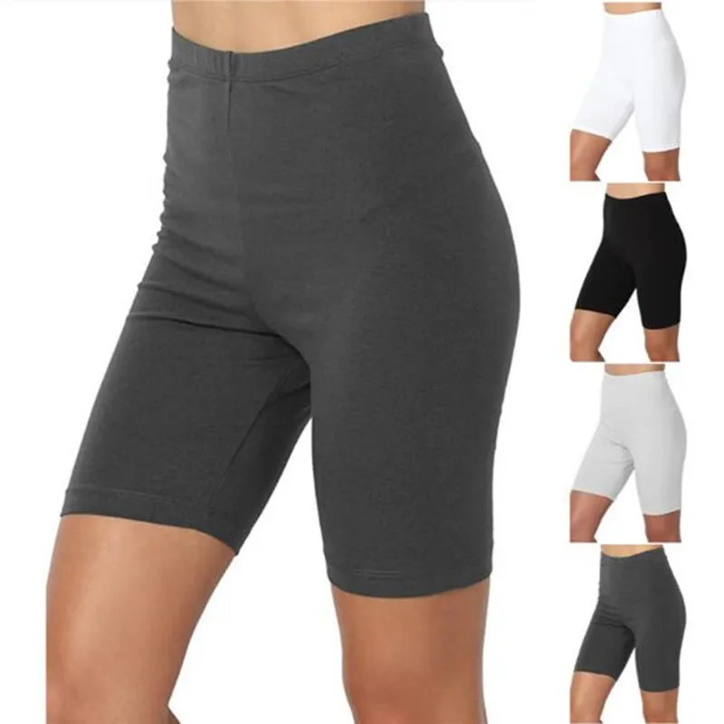 

Ladies Outdoor Exercise Plain Active Summer Cycling Shorts Stretch Basic Short Hot Solid Black Soft Wear Shorts For Women Female
