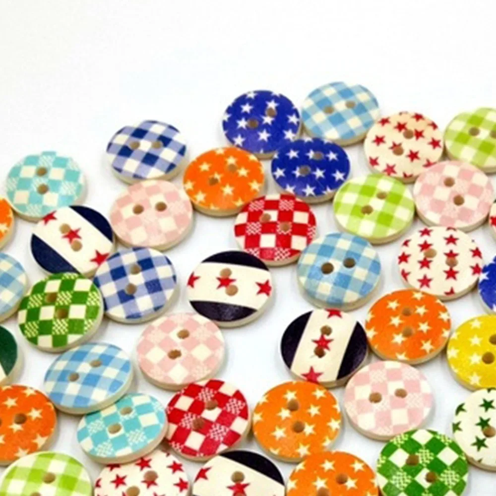 100 шт 15 мм печатных цветок деревянные пуговицы ручной работы деревянная Пряжка