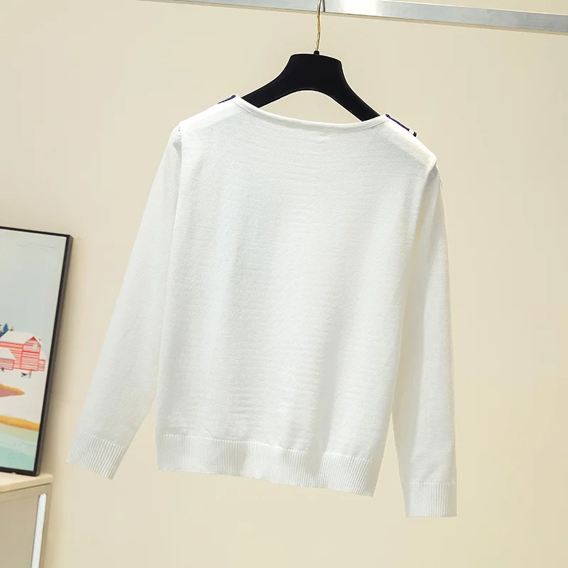 Женский белый свитер в стиле преппи с длинным рукавом вязаный галстук-бабочка