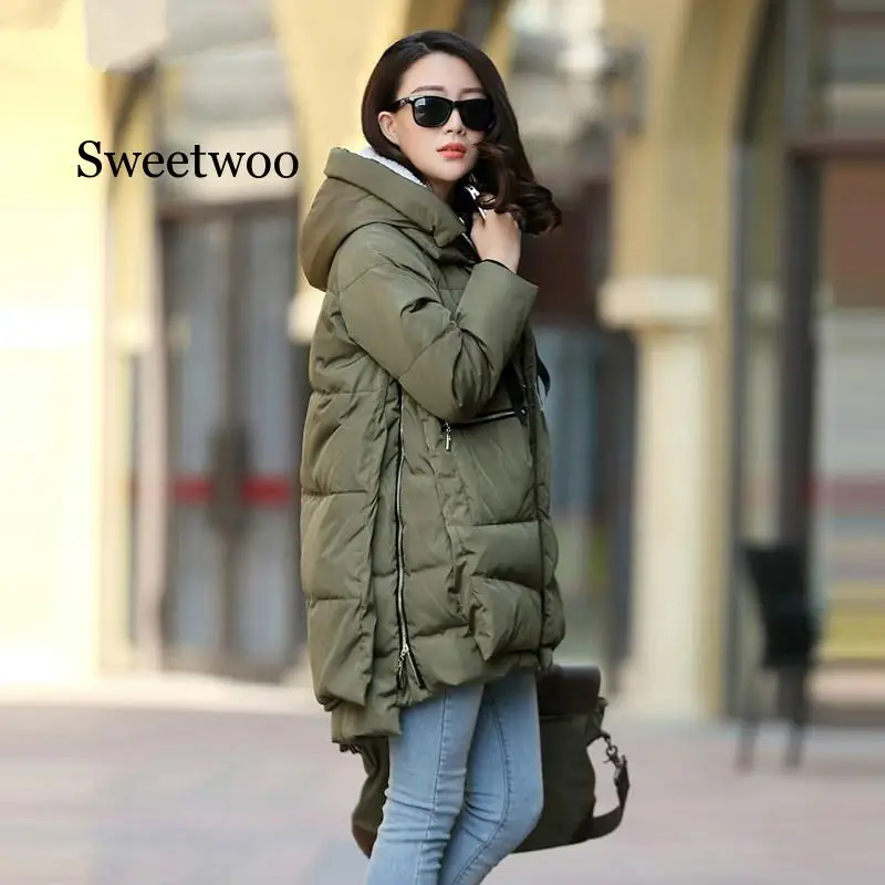 Large Size M-5XL Women's Winter Cotton Coat Army Green Zipper Big Pocket Jacket Female Thicken Warm Hooded Outwear Parkas