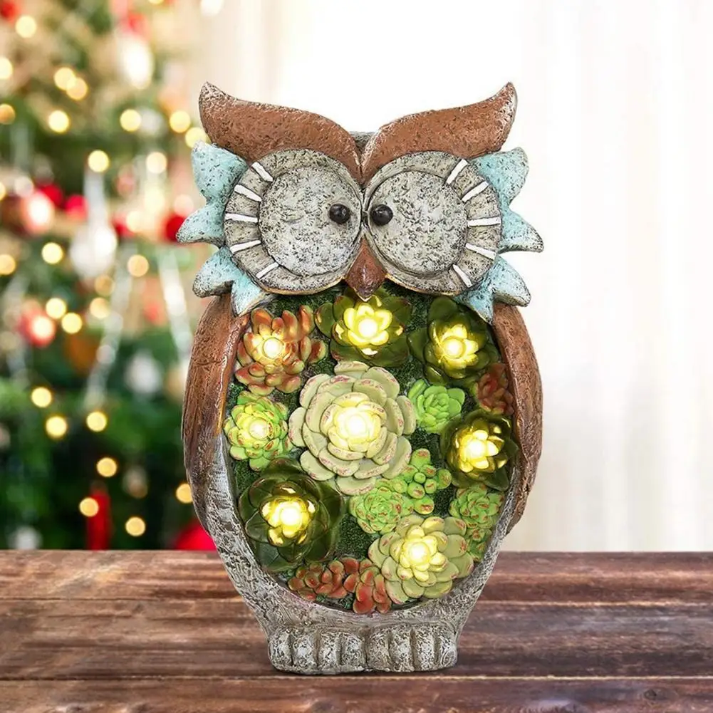 

Owl Sculpture Art Decor Solar LED Lights Resin Garden Statue Owl Figurine for Home