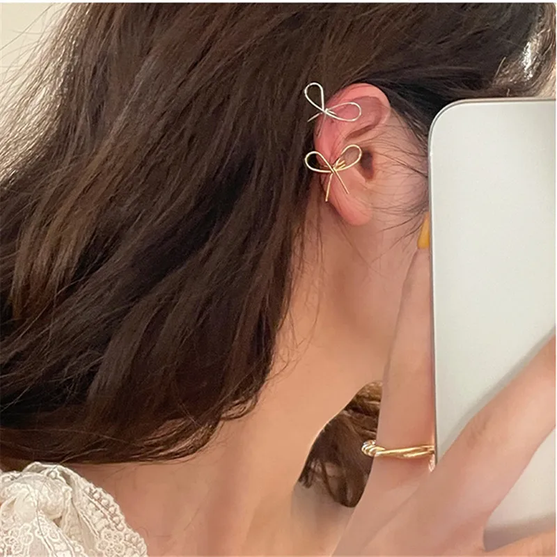 

Bow Ear Clip Vintage Fake Piercing Ear Clip Korean Fashion Earrings for Women Clip on Earrings New Jewelry Accesorios Wholesale