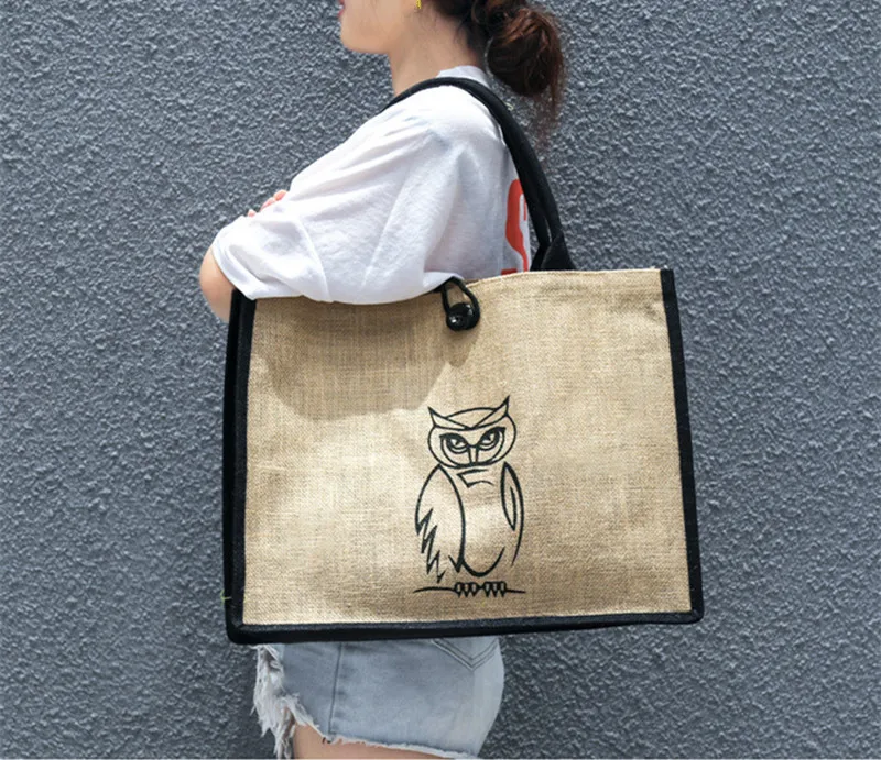 Новинка Лидер продаж Фламинго Сова из натурального льна сумка большой