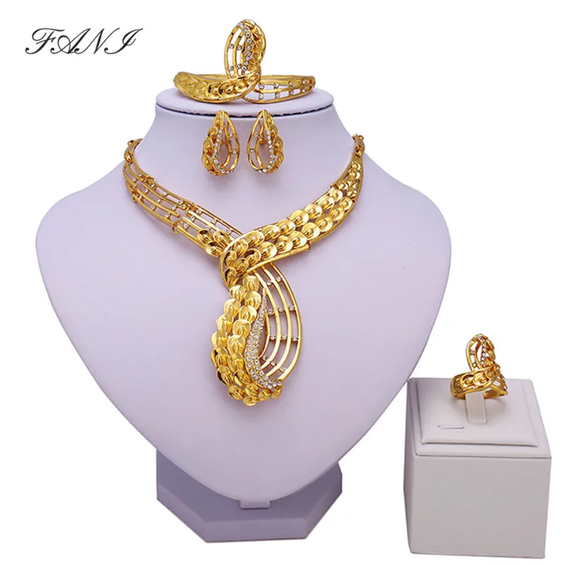 

Fani wholesale dubai Gold Color jewelry set Crystal Wedding Women customer Bridal Accessories Fashion african beads jewelry sets