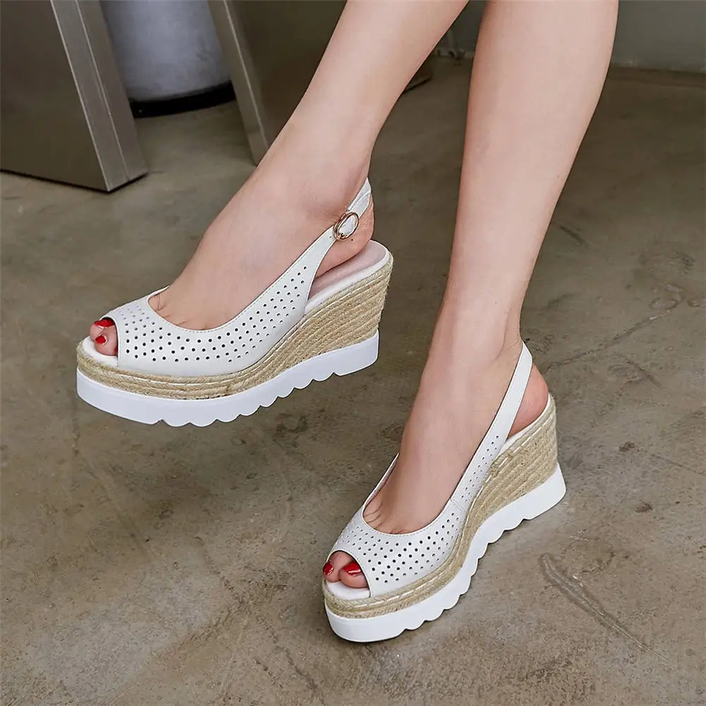 

DORATASIA Ladies Elegant Brand Shallow Platform Sandals Fashion High Wedges Sandals Women Hollow Genuine Leather Shoes Woman
