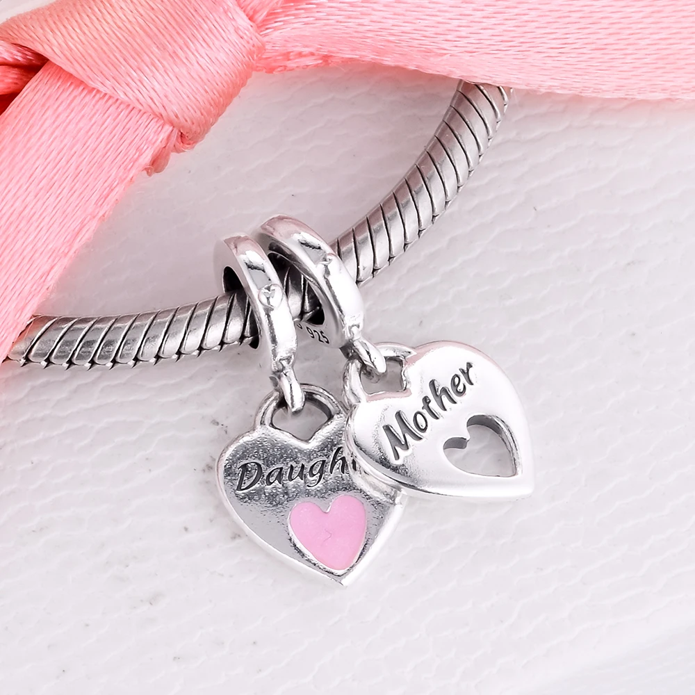 

Double Heart Split Dangle Charm Fits Original Snake Chain Bracelets For Woman DIY Sterling Silver Jewelry 2020 Winter Beads