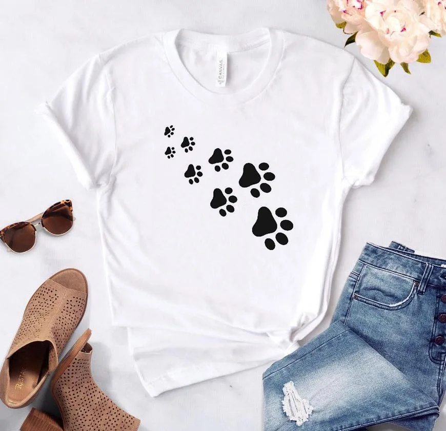 Футболка женская с принтом кошек и лап 6 цветов|t shirt|women tshirtwomen tshirts cotton |