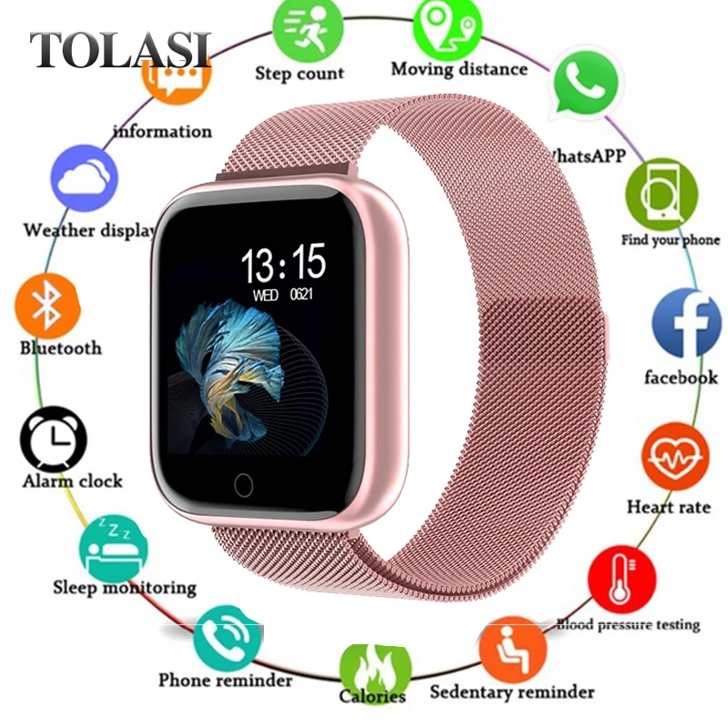 Новые женские водонепроницаемые Смарт-часы T80 Bluetooth Smartwatch для Apple IPhone Xiaomi монитор сердечного ритма фитнес-трекер
