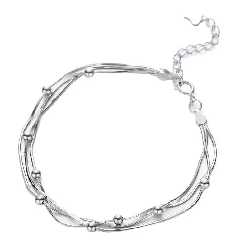 

SODROV Sterling Silver 925 Three Layer Snake Bracelet Round Bead Bracelet Silver Jewelry Bracelets for Women Silver Bracelet