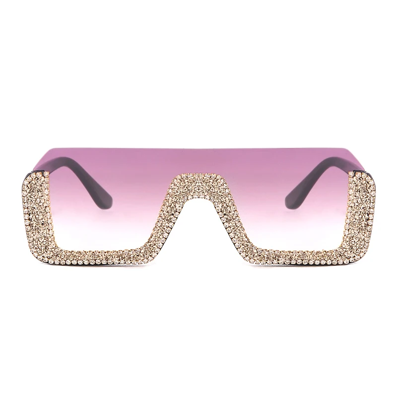 Diamond Semi-Rimless Square Sunglasses Women Rhinestone Retro Gradient Sun Glasses Vintage Oversized Feminino Eyeglasses UV400