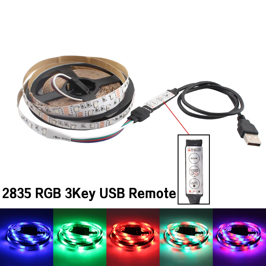 USB DC 5 В Светодиодная лента светильник ing RGB SMD 2835 м 1 2 3 4 60 светодиодный/м Пульт
