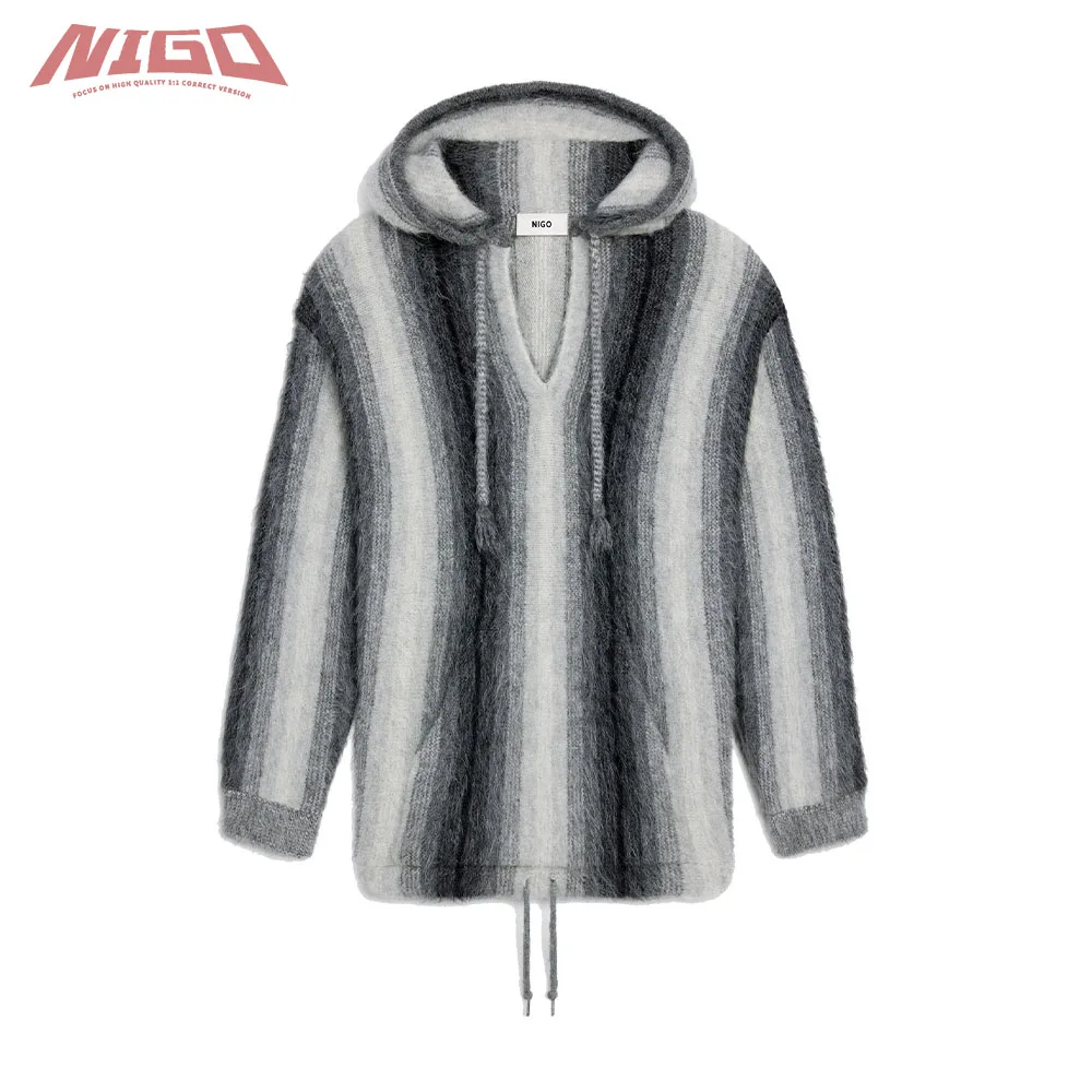 

NIGO Ms 21ss женский осенне-зимний пуловер оверсайз из шерсти альпака в полоску # nigo55558