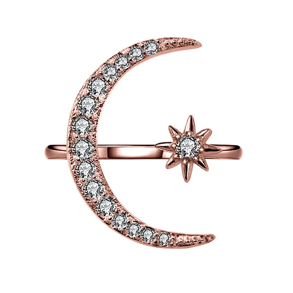 

Romantic Creativity Moon Star Open Adjustable Rings Cocktail Party Resizable Ring Women Zirconia Jewelry Wedding Rings Jewelry