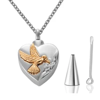 dropshipping cremation jewelry hummingbird urn necklace for ashes stainless steel heart cremation lockets for ashes holder