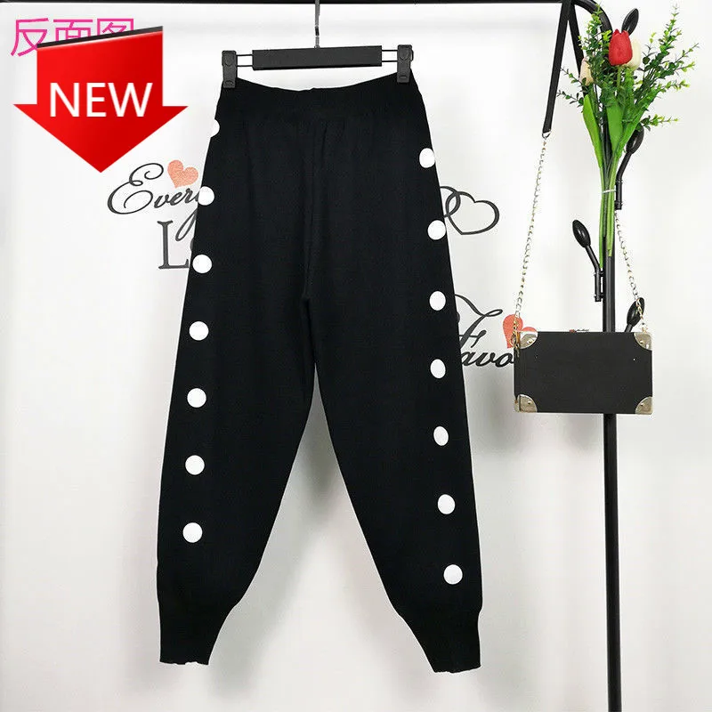 

t Pattern Women Trousers Pockets Vintage Fashion Female Joggers Summer Women Casual Harem Pants Korean Polka Do
