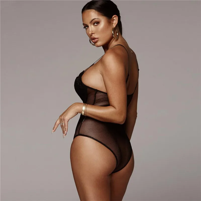 New Underwired White Mesh Lace Bodysuit Women 2020 Summer See Through Sexy Bodysuit Black Hollow Out Patchwork Mesh Body Mujer