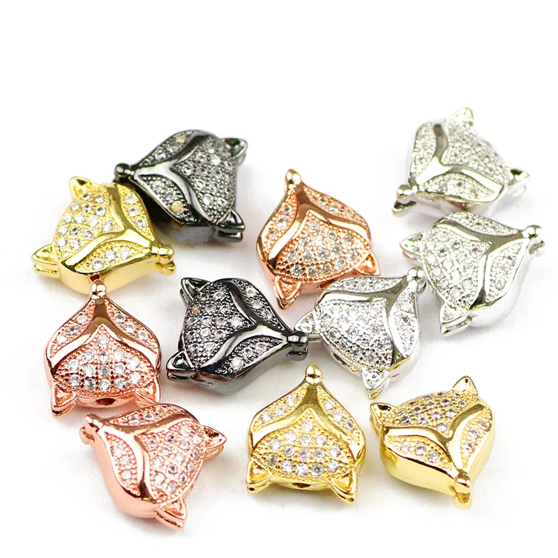 Подвеска в виде лисы медные бусины спейсеры 4 шт. микро паве циркониевые