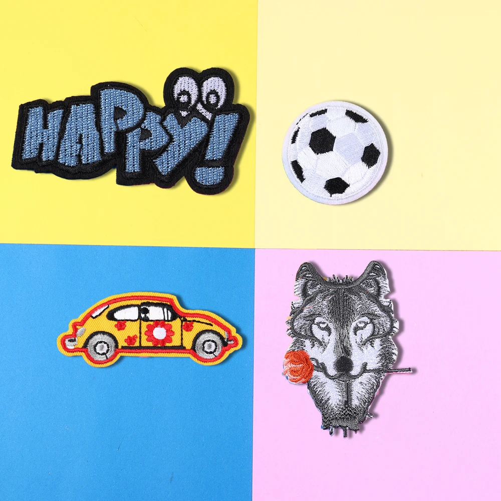 

1PCS Cartoon Happy letter Embroidery Appliques Sew On Rose Wolf Patches for Clothing Accessories Bag T-shirt Decor Badges