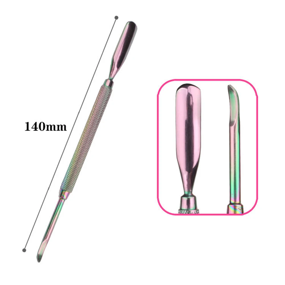 

12pcs/set Rainbow Stainless Steel Nail Cuticle Pusher Nail Art Files UV Gel Polish Remove Manicure Care Groove Clean Tool