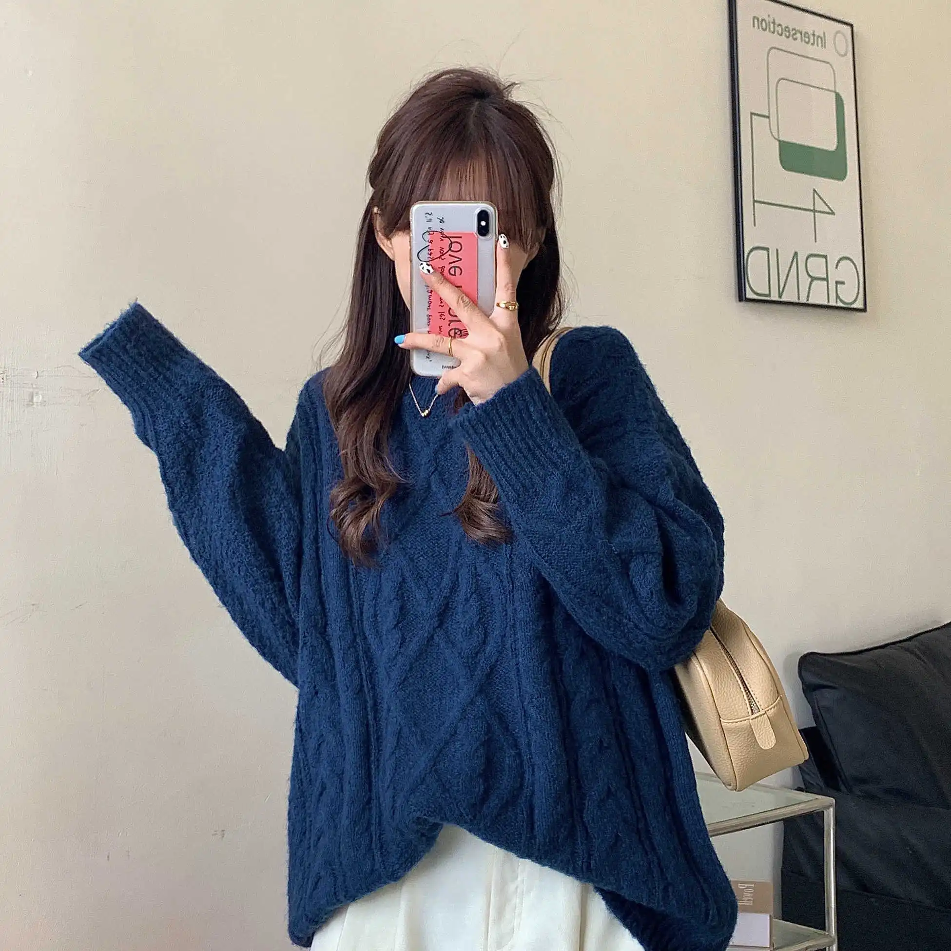 

Winter New Warm Soft Waxy Solid Color Twist Loose Women's Sweaters Thick Knit Tops Female Korean Ins Harajuku Pullover For Women