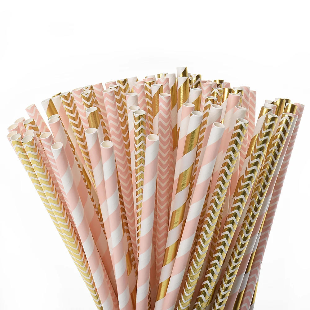 100 шт золотые розовые бумажные соломинки для детей на день рождения свадьбу