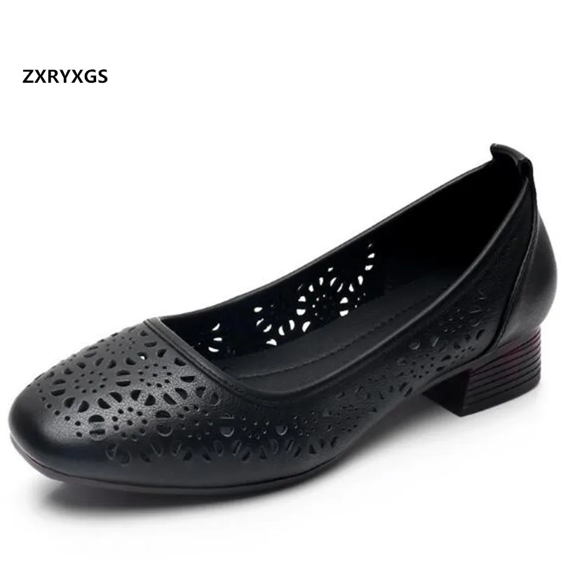 

Полая дышащая обувь из воловьей кожи; Женские сандалии; Обувь на низком толстом каблуке; Новинка 2020 года; Сезон лето-осень; Кожаная обувь; Жен...