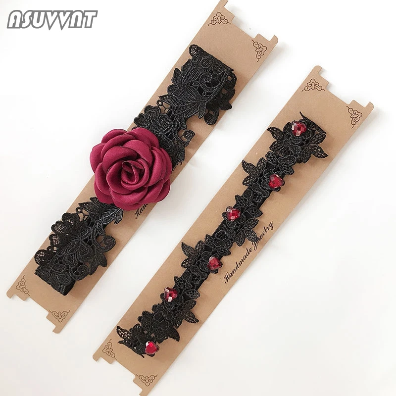 Модные свадебные подвязки с красными и розовыми цветами черные кружевные